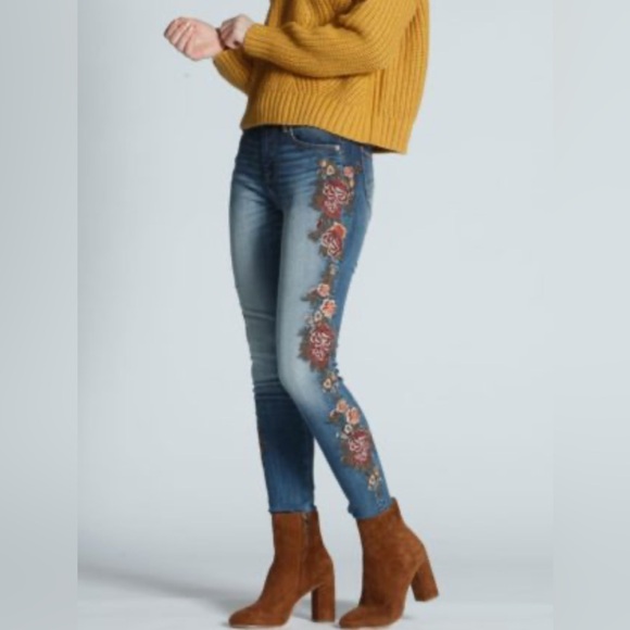 DRIFTWOOD Denim - NEW Driftwood Embroidered Jackie Skinny Jean Tobacco & Wine Was Blue Jeans 28